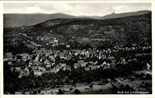 Ak Lützelsachsen Weinheim an der Bergstraße Baden, Gruß aus  Häuserdächer, Kirchturm, Bäume, B...