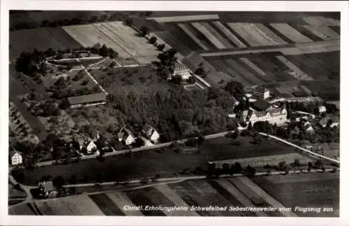 Ak Konz an der Mosel, Christliches Erholungsheim Schwefelbad Sebastiansweiler vom Flugzeug aus