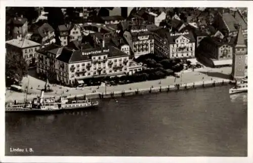 Ak Lindau Bodensee, Bayerischer Hof, Seegarten, Reutemann, Fliegeraufnahme