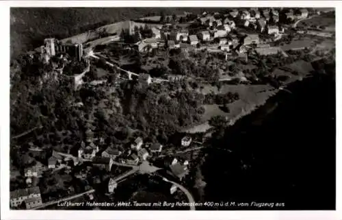 Ak Bierstadt Dortmund, Burg Hohenstein, Luftkurort Hohenstein im Westlichen Taunus aus der Vog...