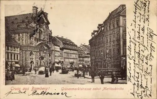 Ak Bamberg in Oberfranken, Grünenmarktstraße u. Martinskirche