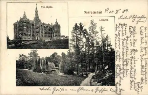 Ak Sarreguemines Saargemünd Lothringen Moselle, Neu-Spital, Anlagen