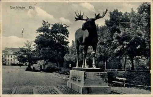 Ak Gussew Gumbinnen Ostpreußen, Elchstatue, Stengel 65838