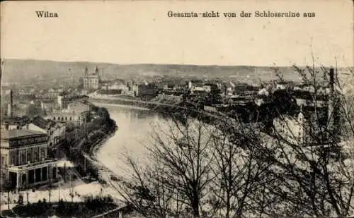 Ak Vilnius Wilna Litauen, Gesamtansicht, Blick von der Schlossruine