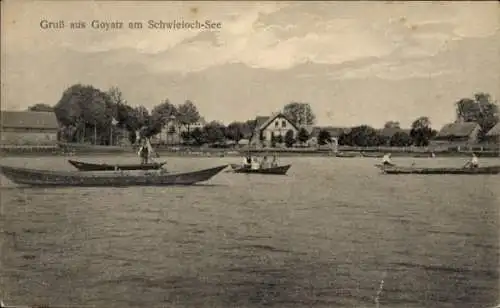 Ak Goyatz Schwielochsee in der Niederlausitz, Blick auf den See, Boote