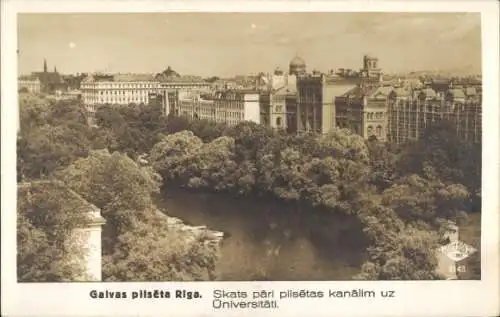 Ak Riga Lettland, Blick über den Stadtkanal, Universität