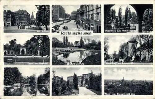 Ak Recklinghausen im Ruhrgebiet, Am Lohtor, Anlagen zum Bahnhof, Engelsburg, Hindenburgpark