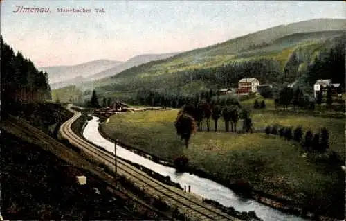 Ak Ilmenau im Ilm Kreis Thüringen, Bahnstrecke im Manebacher Tal