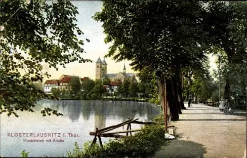 Ak Bad Klosterlausnitz in Thüringen, Klosterteich m. Kirche