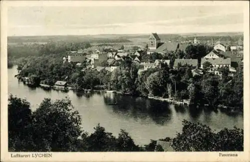 Ak Lychen in der Uckermark, Panorama vom Ort mit Fluss, Kirche