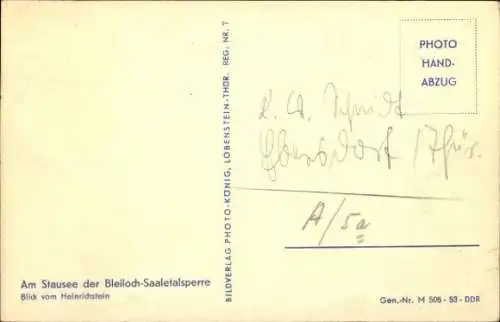 Ak Schönbrunn Ebersdorf Thüringen, Heinrichstein an der Saale, Saaletalsperre