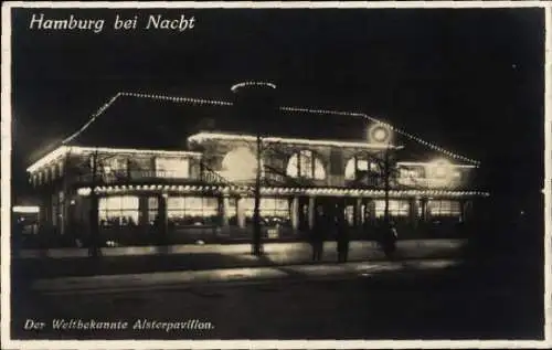 Ak Hamburg, Alsterpavillon bei Nacht