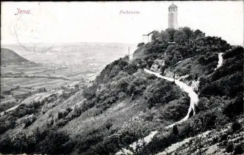 Ak Jena, Fuchsturm, Blick vom Berg ins Tal