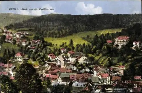 Ak Ruhla in Westthüringen, Blick von der Emilienruhe auf die Ortschaft