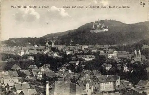 Ak Wernigerode am Harz, Blick auf Stadt und Schloss vom Hotel Sennhütte