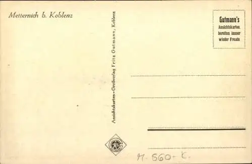 Ak Metternich Koblenz am Rhein, Totalansicht