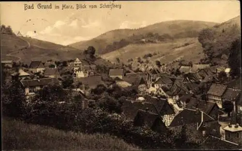 Ak Bad Grund im Harz, Blick vom Schurfberg auf die Ortschaft