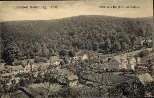 Ak Rastenberg im Kreis Sömmerda Thüringen, Blick vom Burgberg ins Mühltal