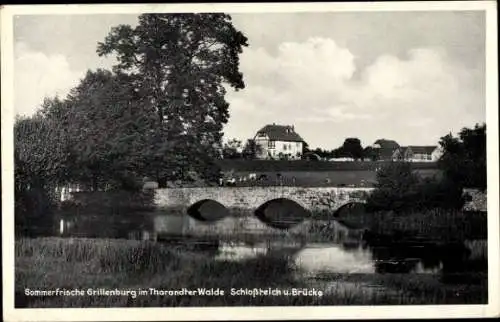 Ak Grillenburg Tharandt im Erzgebirge, Schlossteich, Brücke