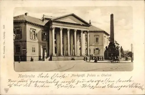 Ak Karlsruhe in Baden, Markgräfliches Palais, Obelisk