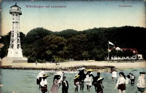 Ak Hamburg Altona Rissen Wittenbergen, Leuchtturm, Strand