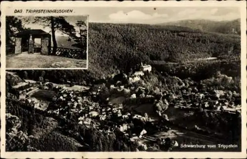 Ak Schwarzburg in Thüringen, Gesamtansicht, Blick vom Trippstein, Trippsteinhäuschen