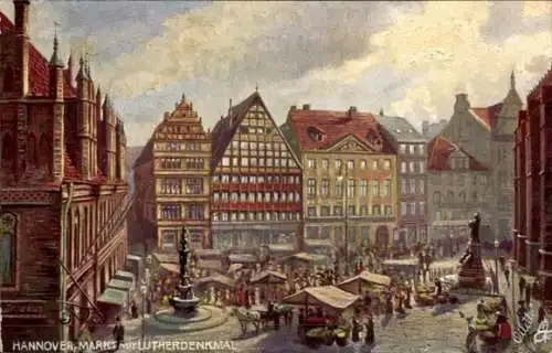 Künstler Ak Hannover in Niedersachsen, Partie am Markt mit Lutherdenkmal, Tuck Oilette Nr. 630 B.