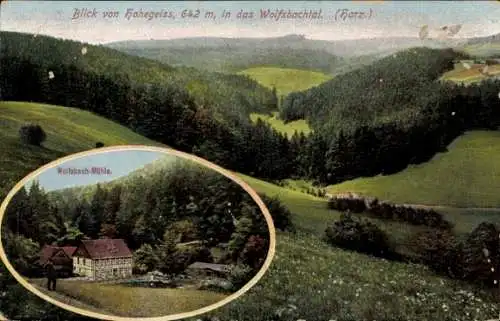 Ak Hohegeiß Braunlage im Oberharz, Blick in das Wolfsbachtal, Wolfsbachmühle