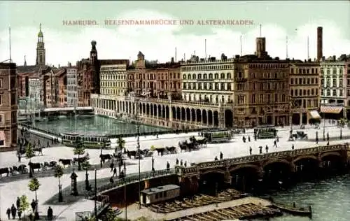 Ak Hamburg, Reesendammbrücke und Alsterarkaden