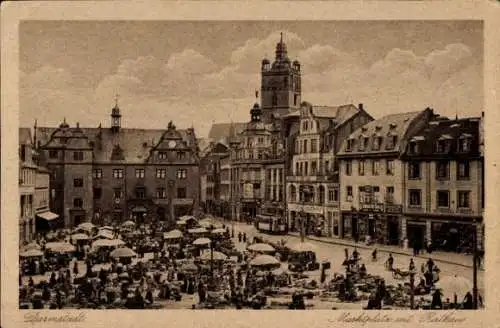 Ak Darmstadt in Hessen, Marktplatz, Rathaus