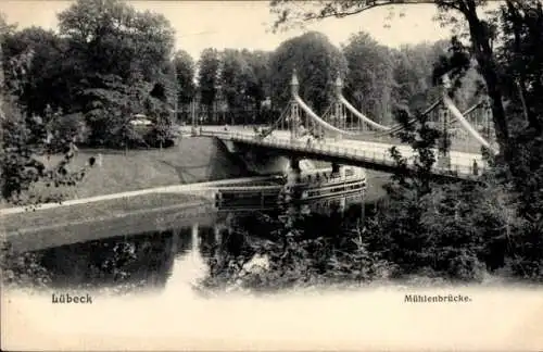 Ak Lübeck, Partie an der Mühlenbrücke, Dampfer