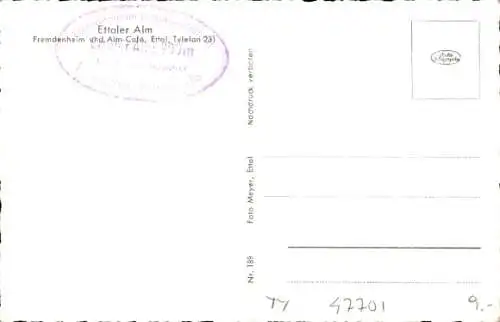 Ak Ettal Oberbayern, Ettaler Alm, Fremdenheim, Almwirtschaft