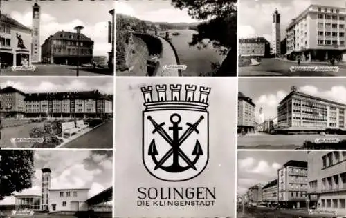 Ak Solingen in Nordrhein Westfalen, Wappen, Klingenstadt, Hauptstraße, Talsperre, Bahnhof