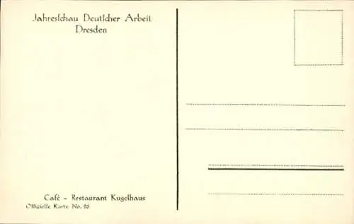 Ak Dresden, Kugelhaus Café Restaurant Inneres, Jahresschau Deutscher Arbeit, Nr. 26