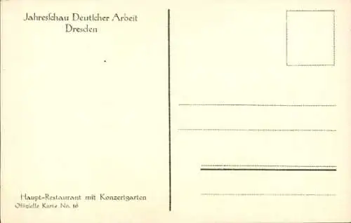 Ak Dresden, Jahresschau Deutscher Arbeit, Hauptrestaurant mit Konzertgarten