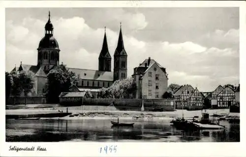 Ak Seligenstadt am Main Hessen, Kirche, Fachwerkhäuser