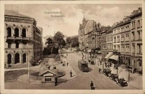 Ak Saarbrücken im Saarland, Reichsstraße, Straßenbahn