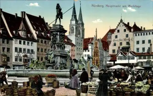 Ak Nürnberg, Hauptmarkt am Markttag