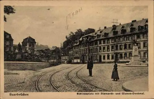 Ak Saarbücken, Schlossplatz, Bismarckdenkmal, Häuser