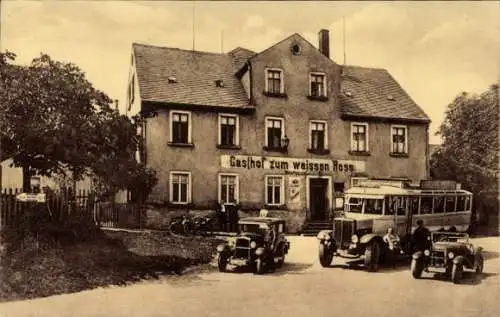 Ak Claußnitz in Sachsen, Gasthof zum weißen Ross, Autobus