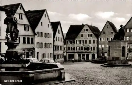 Ak Weil der Stadt in Württemberg, Marktplatz, Denkmal