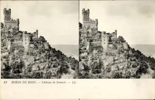 Stereo Ak Niederheimbach am Rhein, Burg Sooneck, Burg Sonneck