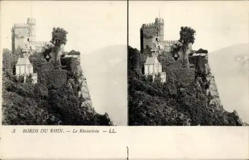 Stereo Ak Trechtingshausen Rhein, Burg Rheinstein, Levy et Fils