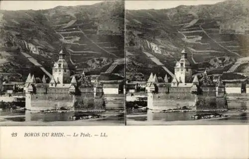 Stereo Ak Caub Kaub am Rhein, Burg Pfalzgrafenstein, Pfalz