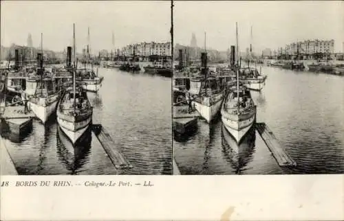 Stereo Ak Köln am Rhein, Blick in den Hafen, Dampfschiffe, le Port