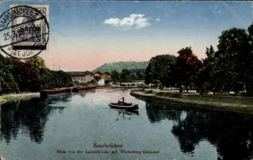 Ak Saarbrücken im Saarland, Luisenbrücke, Winterberg-Denkmal