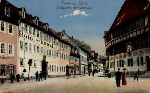 Ak Stolberg im Harz, Marktpaltz, Rathaus, Hotel zum Kanzler