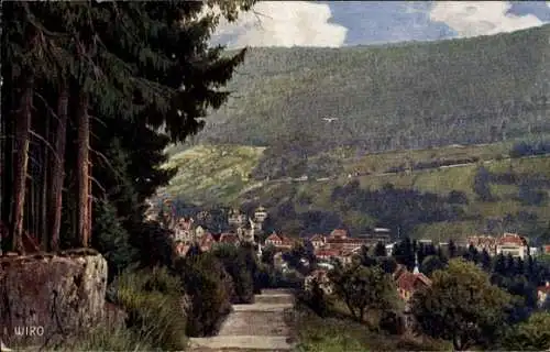 Künstler Ak Bad Wildbad Baden Württemberg, Panorama, Waldstraße