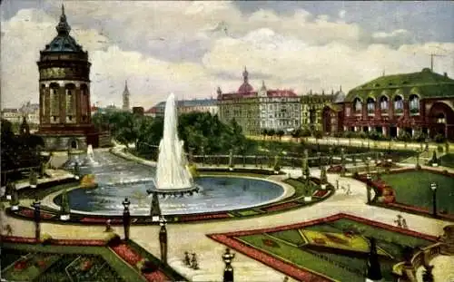 Ak Mannheim Rhein Neckar, Wasserturm, Friedrichsplatz