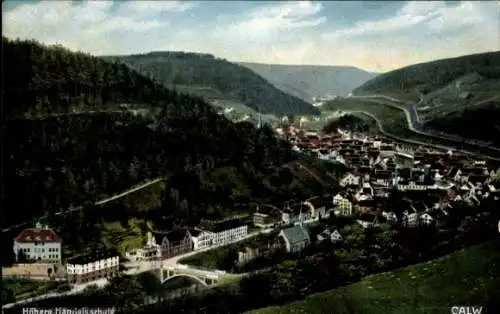 Ak Calw, Blick zum Ort und Höhere Handelsschule